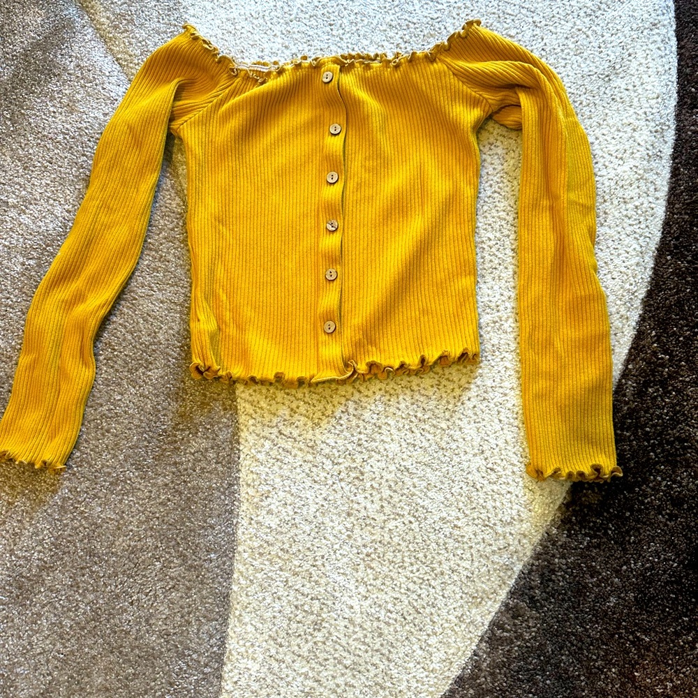 Off the Shoulder Ribbed Crop Top - Yellow